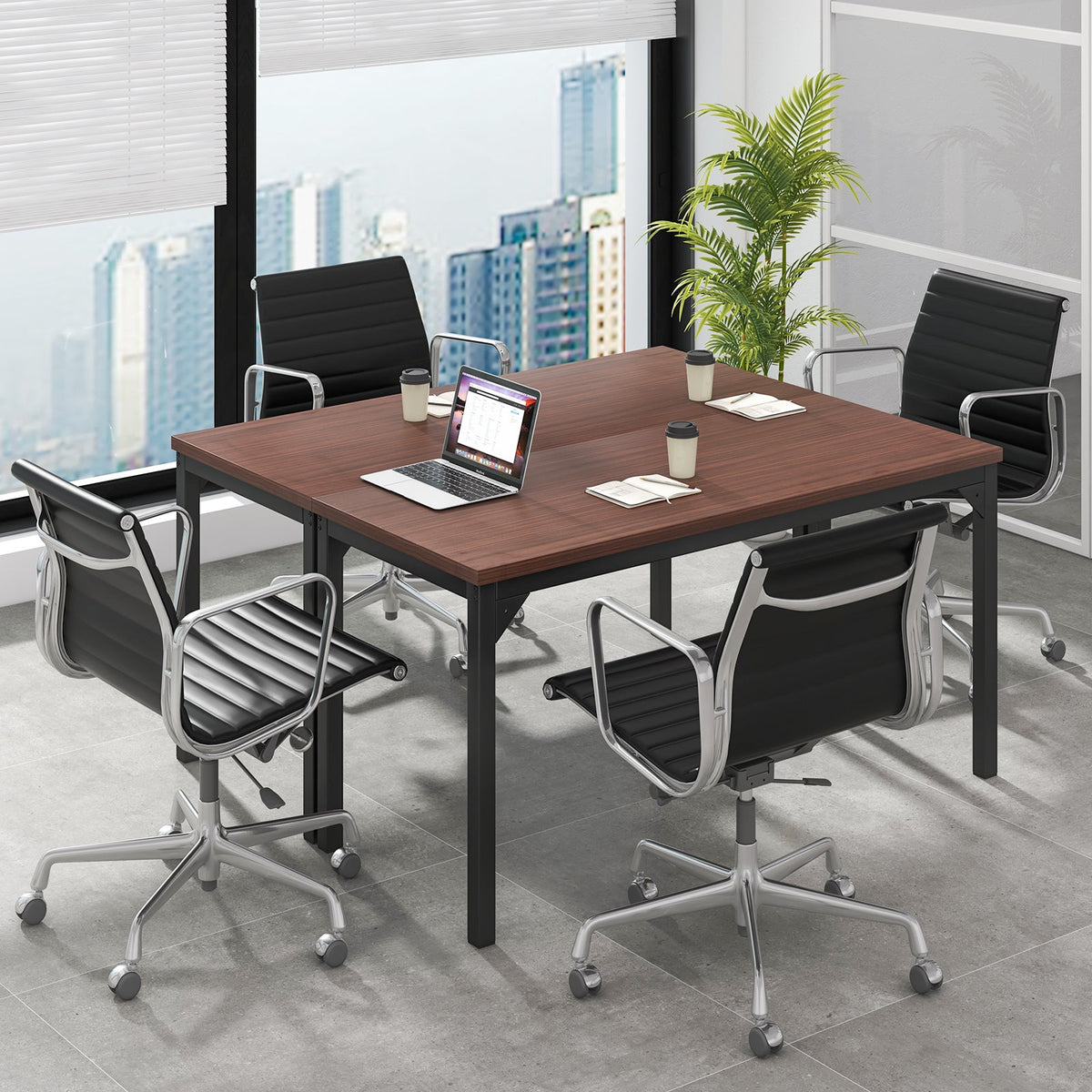 55 Inch Conference Table with Heavy-duty Metal Frame-Brown