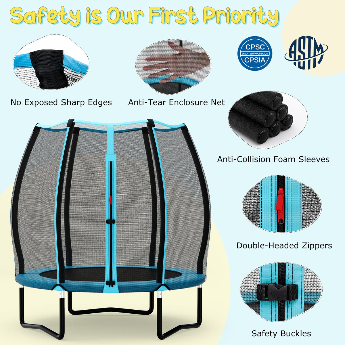 55 Inch Trampoline for Kids Toddler Mini Trampoline with Safety Enclosure Net-Blue