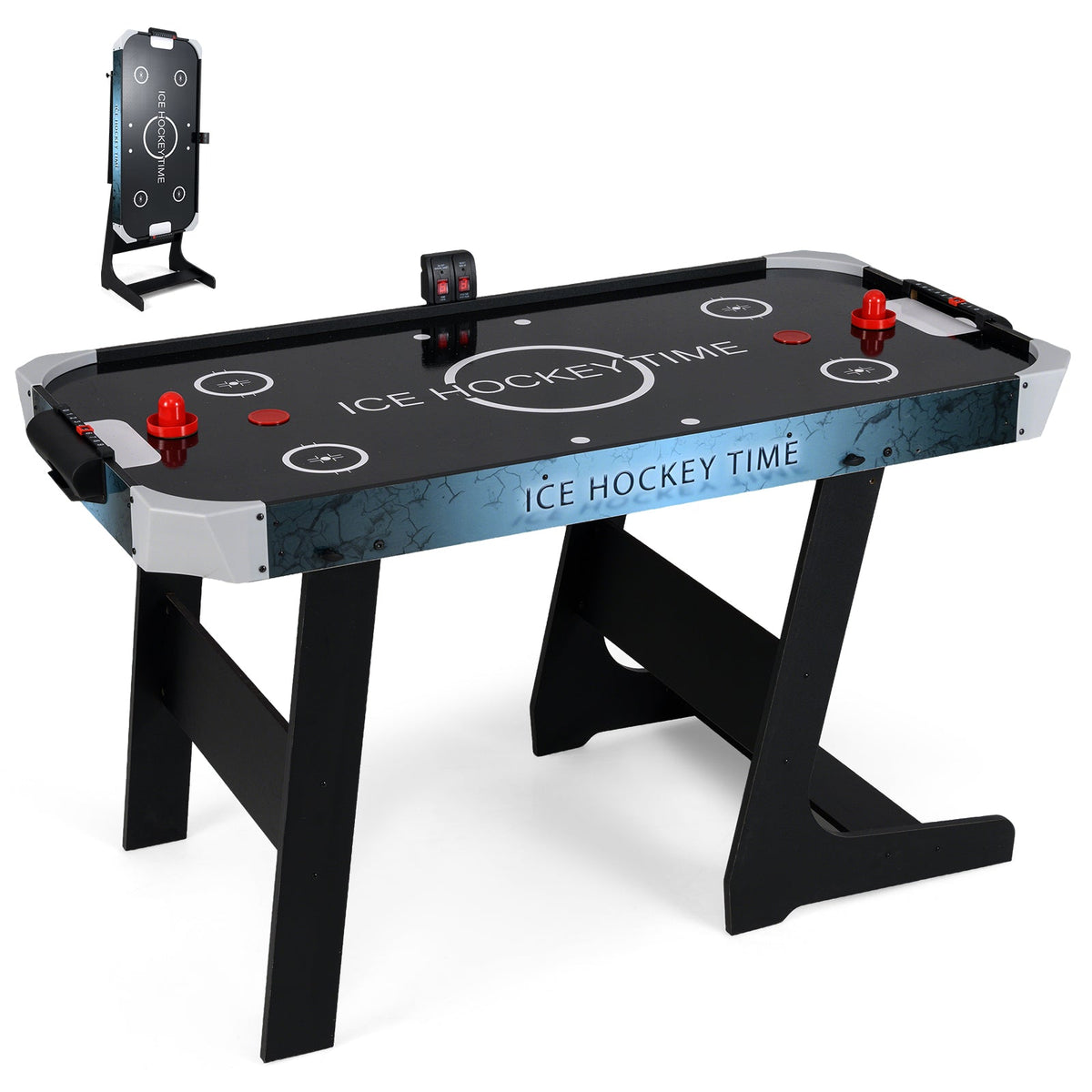 56 Inch Air Hockey Table with Powerful 12V Motor and LED Digital Scoreboard-Black