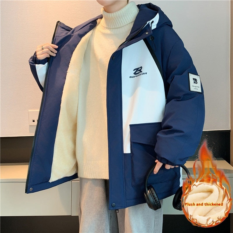 Winter Fleece-lined Clothing Hooded Cotton Coat Jacket