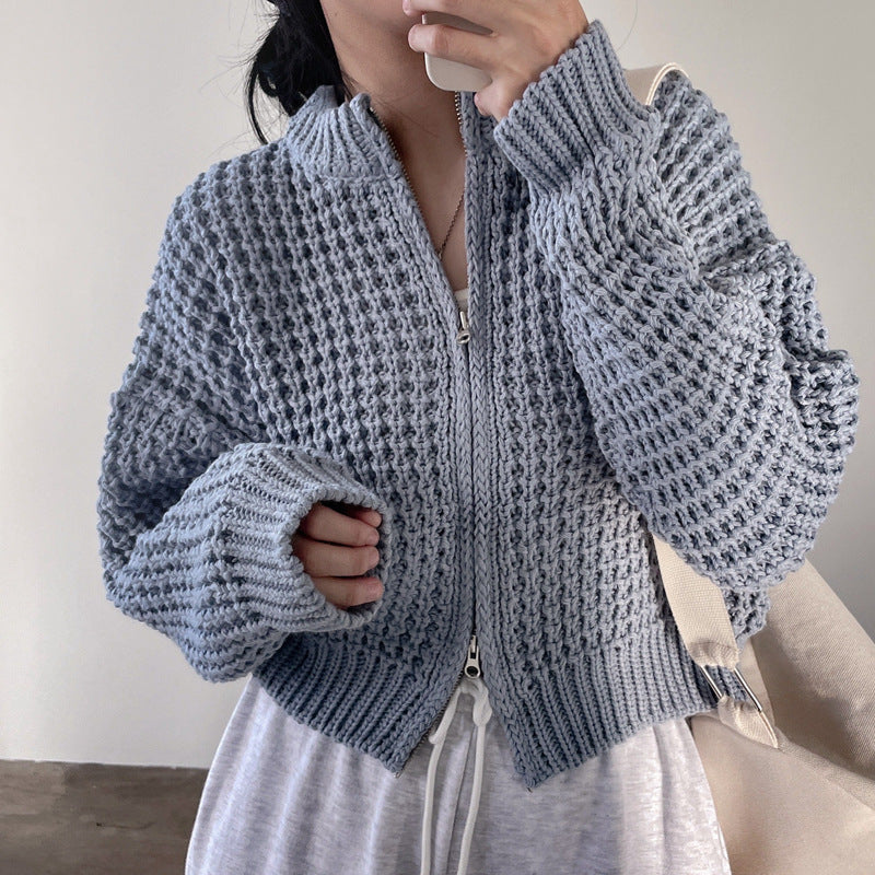 Fashion Vintage Zipper Sweater Coat For Women