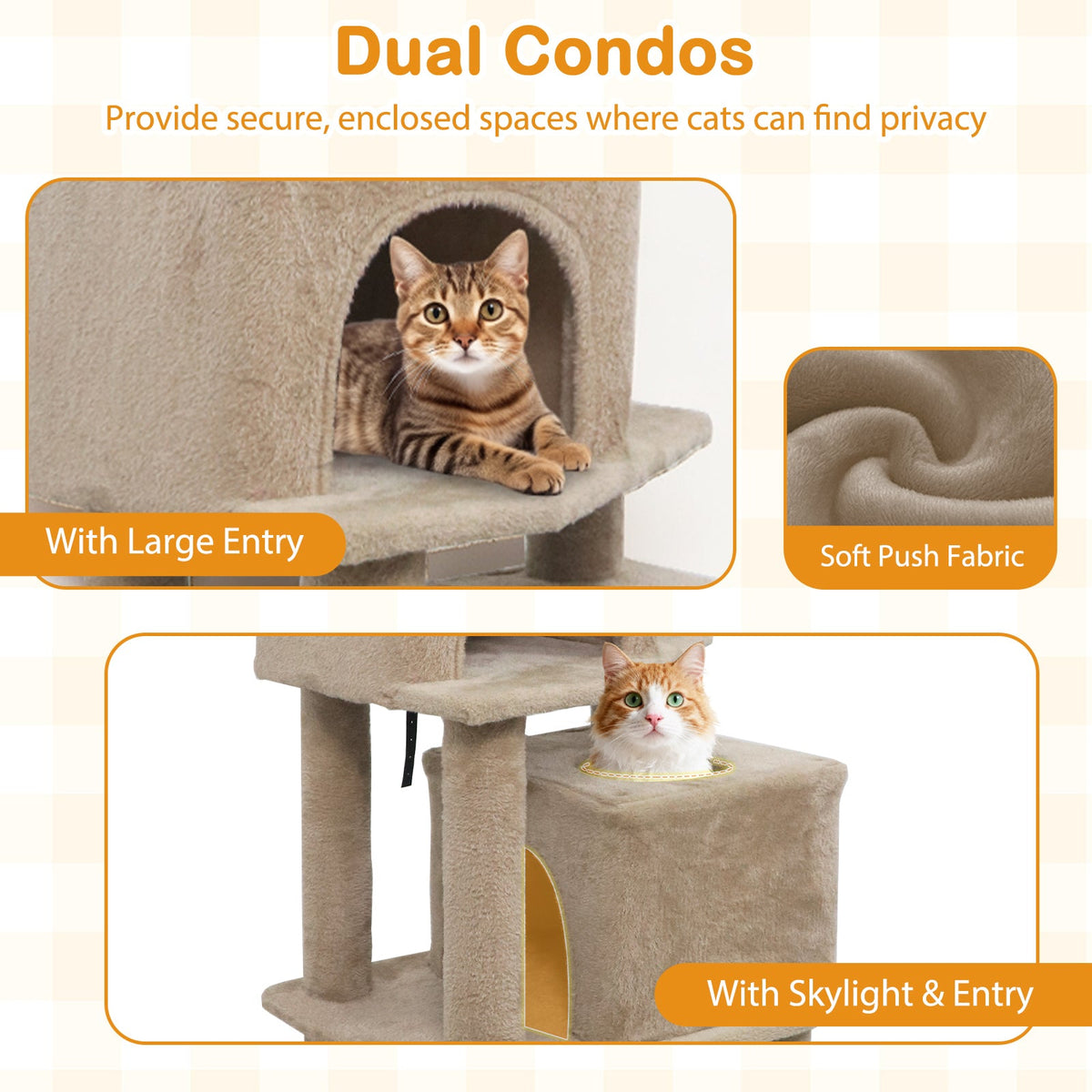 57 Inch Cat Tree with Dual Condos and Hammock and 2 Dangling Balls DirectDeals