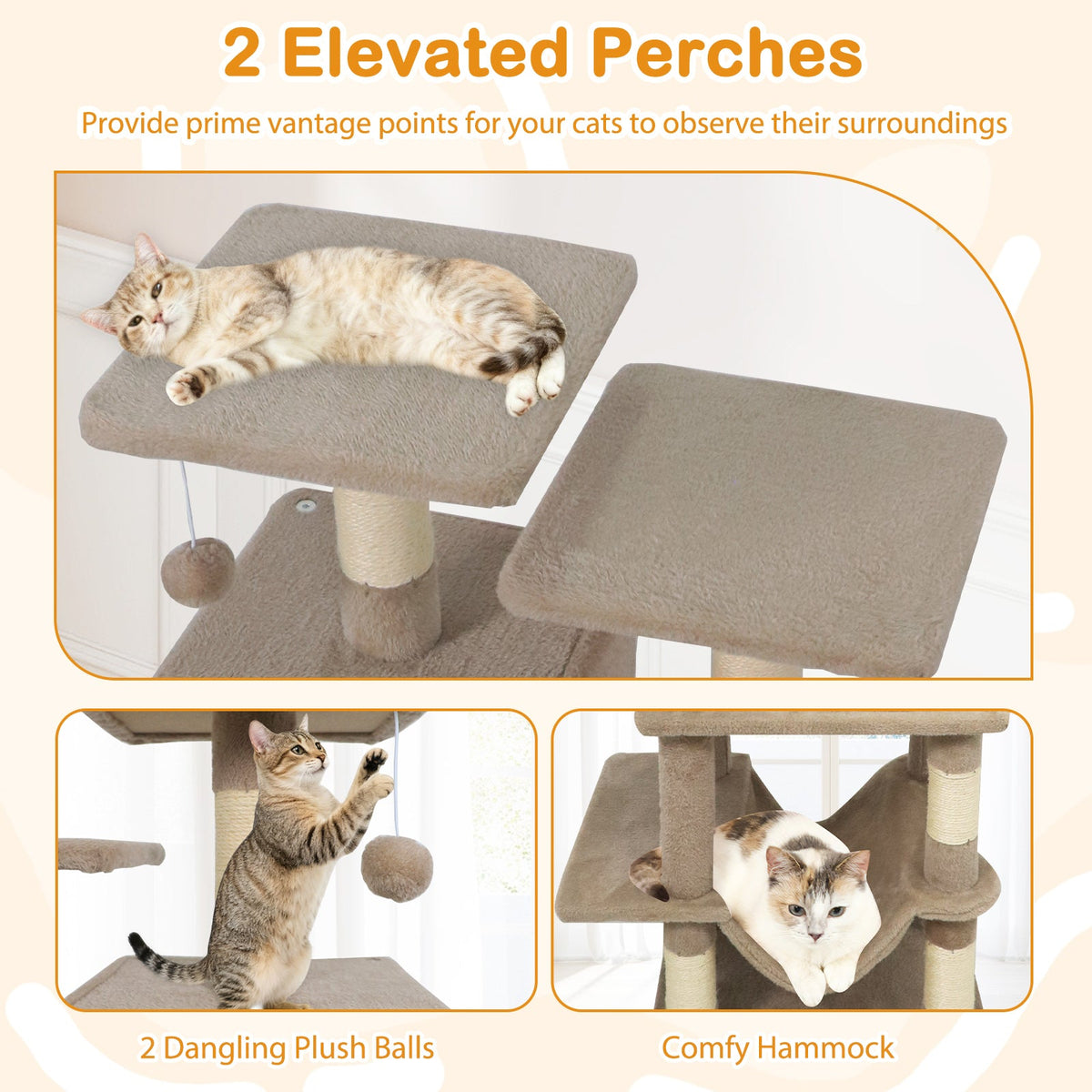 57 Inch Cat Tree with Dual Condos and Hammock and 2 Dangling Balls DirectDeals
