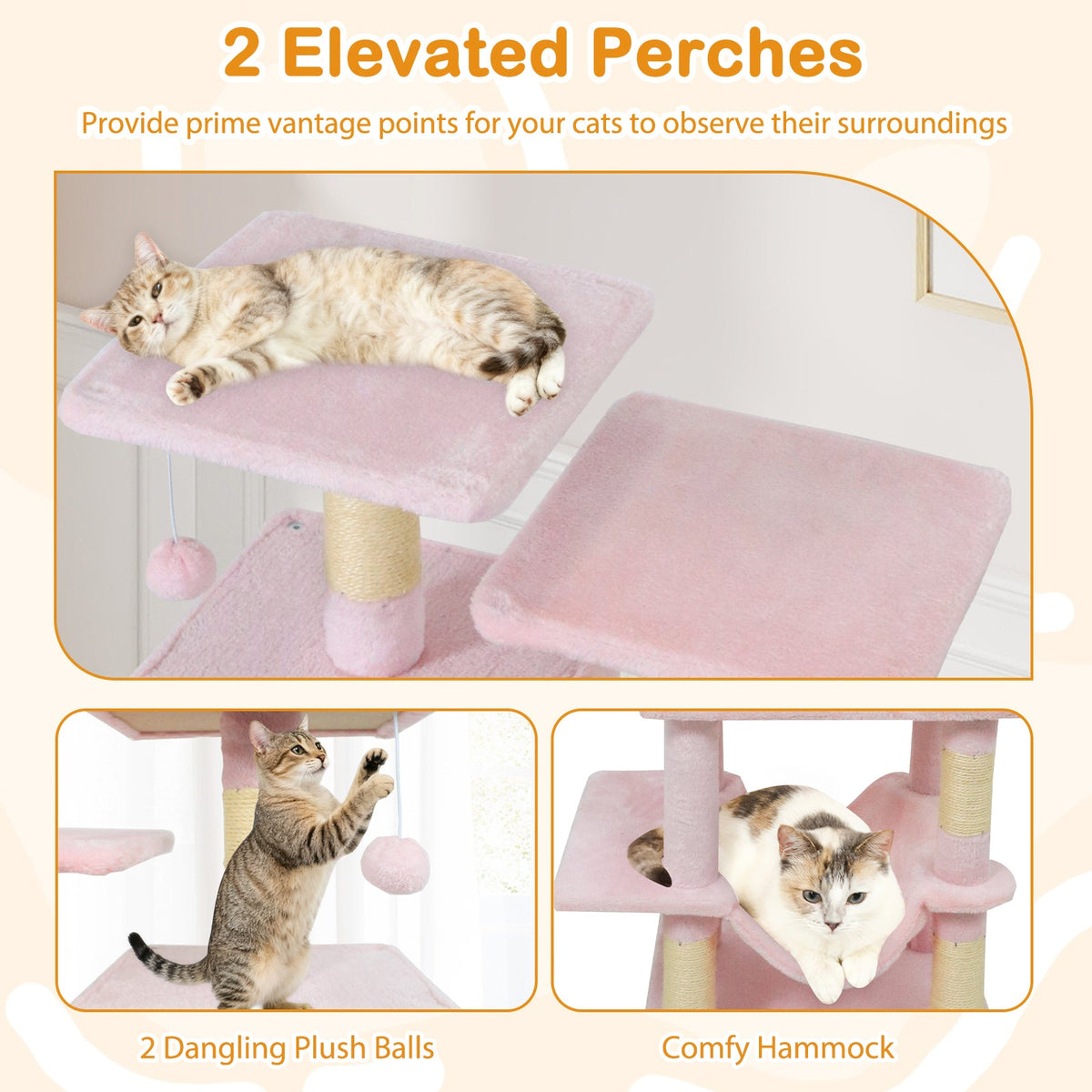 57 Inch Cat Tree with Dual Condos and Hammock and 2 Dangling Balls DirectDeals