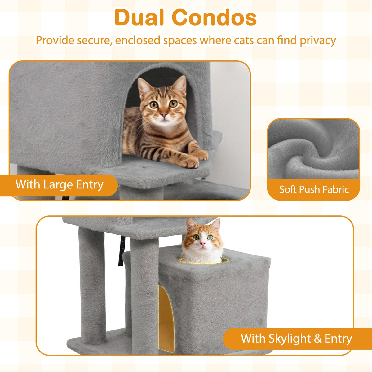 57 Inch Cat Tree with Dual Condos and Hammock and 2 Dangling Balls DirectDeals