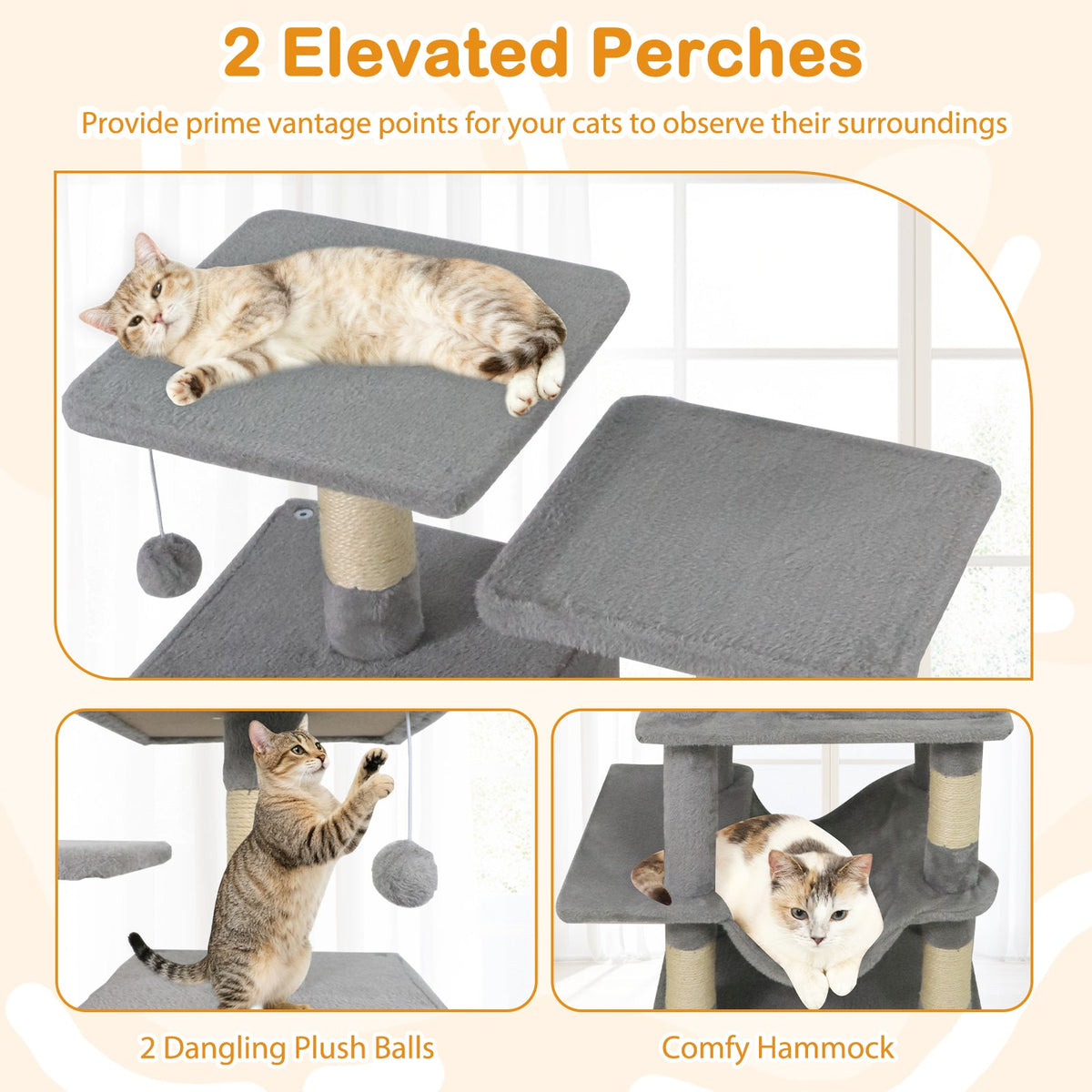 57 Inch Cat Tree with Dual Condos and Hammock and 2 Dangling Balls DirectDeals