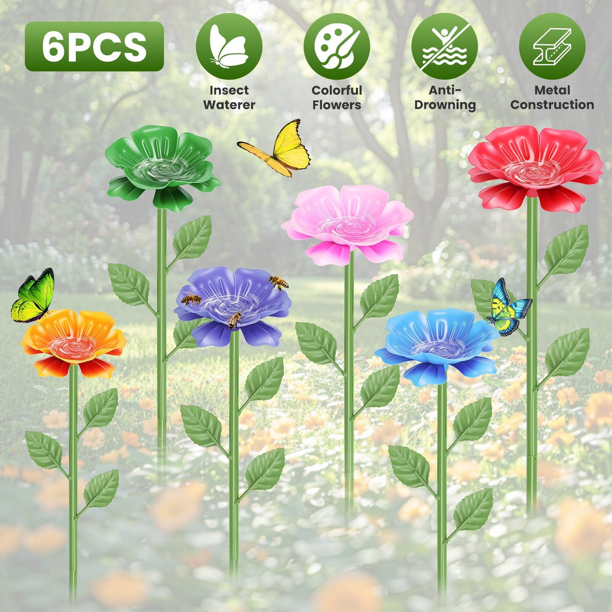 Metal Bee Watering Stations 6-Pack with Anti-Drowning Design GBruno Store