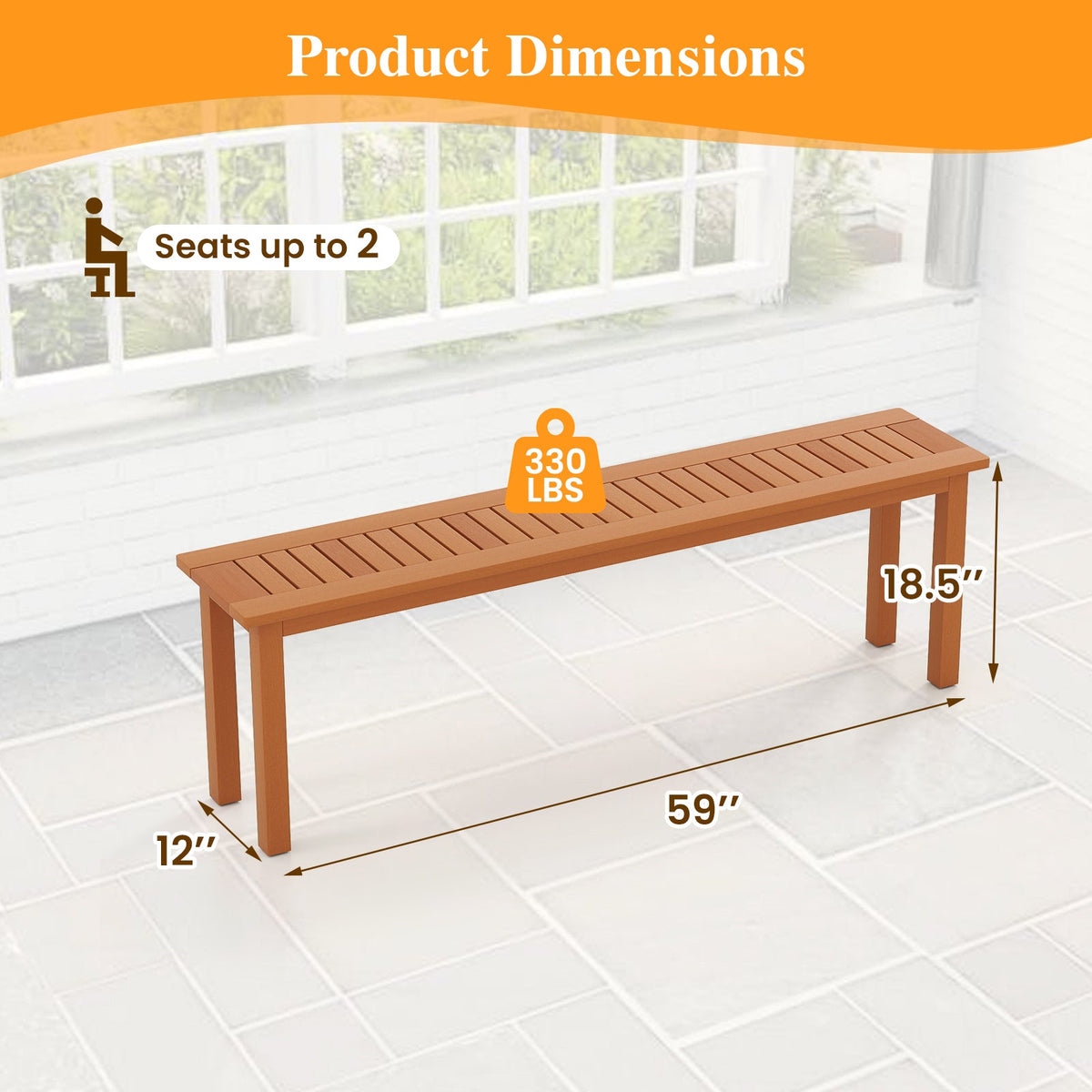 Outdoor 59 Inch Long Patio Dining Backless Wooden Bench with Teak Oil Finish DirectDeals