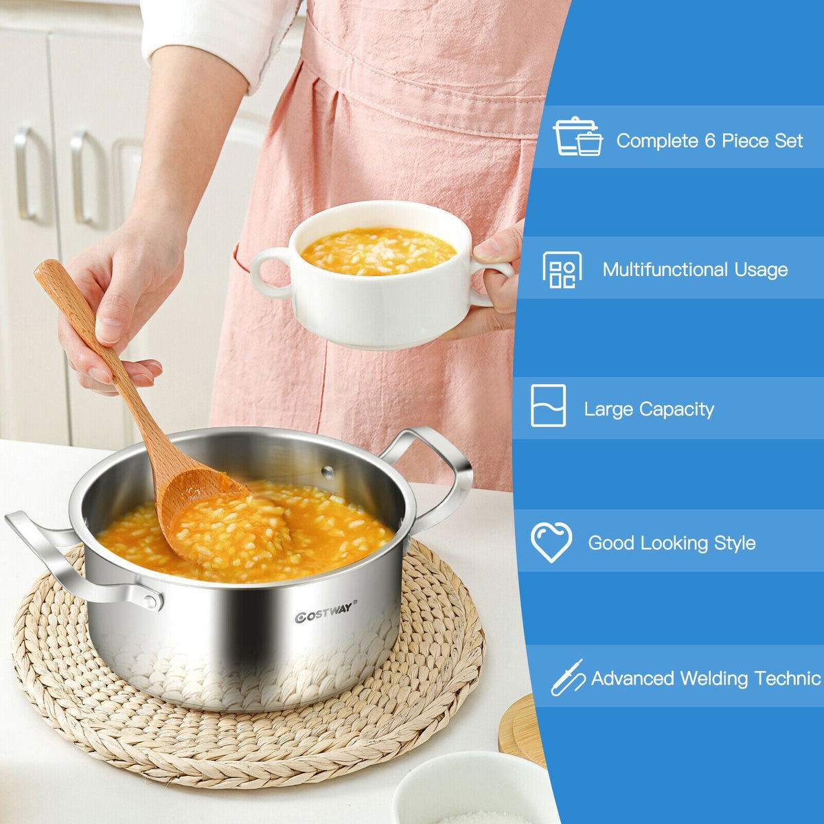 6 Piece Stainless Steel Cookware Set with Convenient Grip Handle