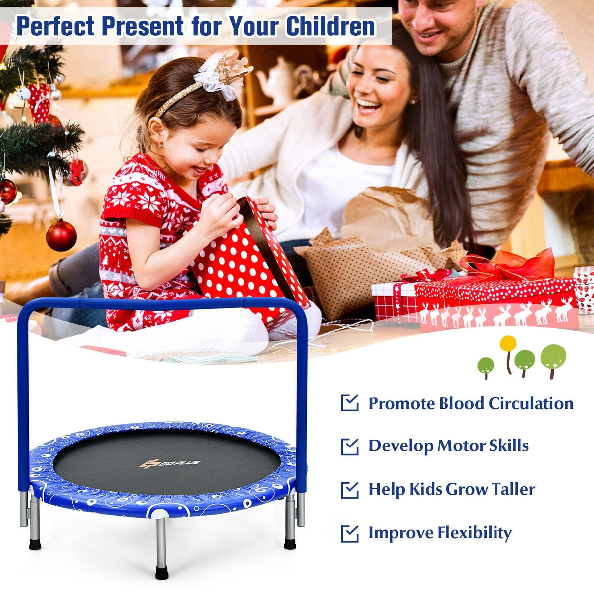 36 Inch Kids Trampoline Mini Rebounder with Full Covered Handrail