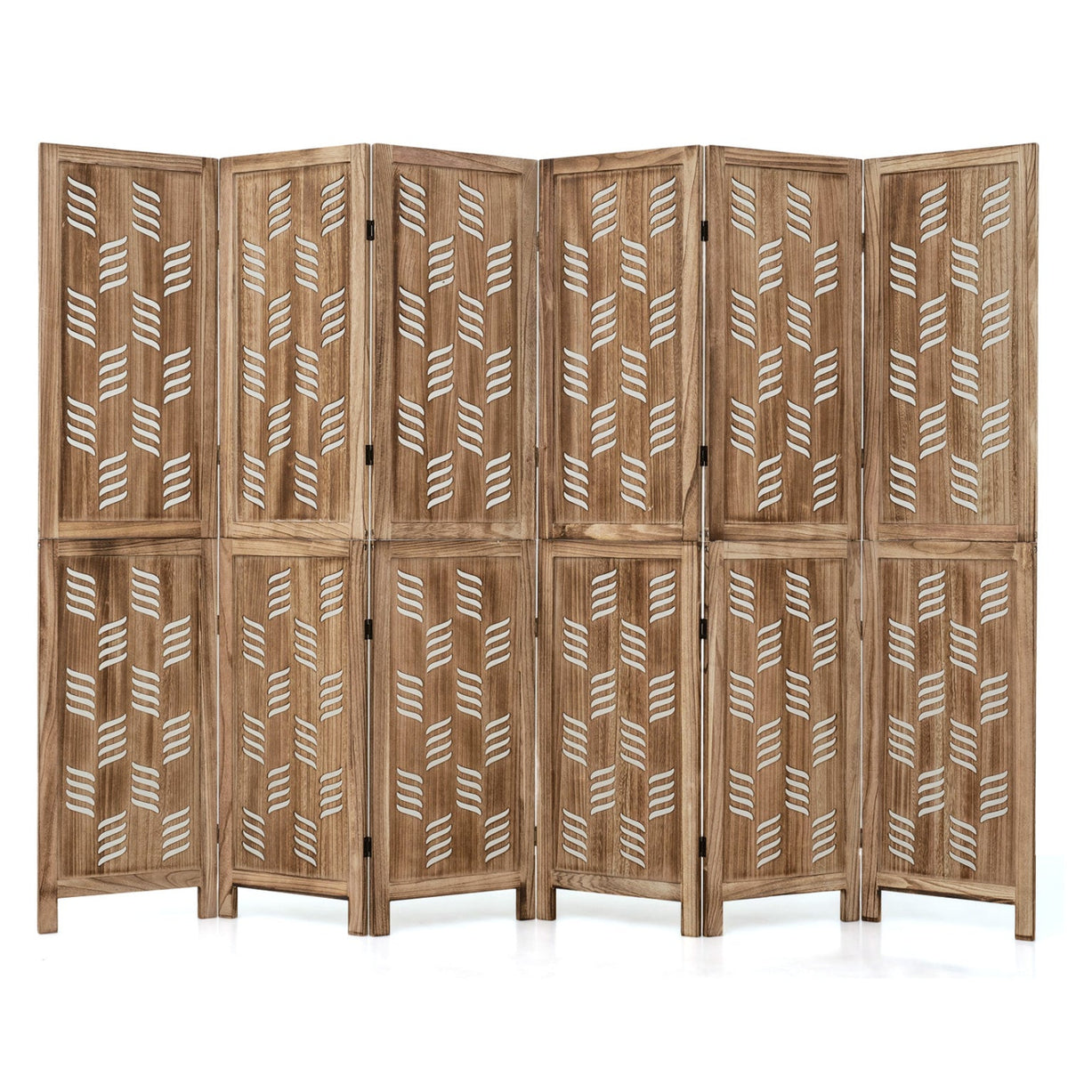6-Panel Room Divider with Wave Cutout - 95" Paulownia Wood