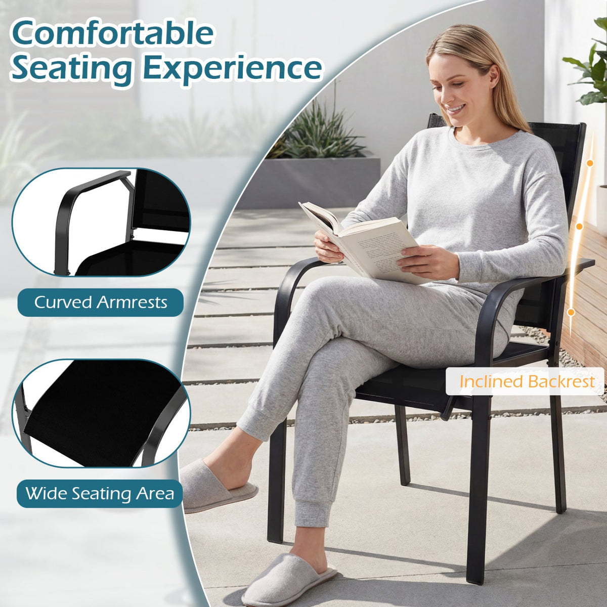 5 Pieces Patio Dining Set for 4 42.5 inch Outdoor Round Metal Table DirectDeals