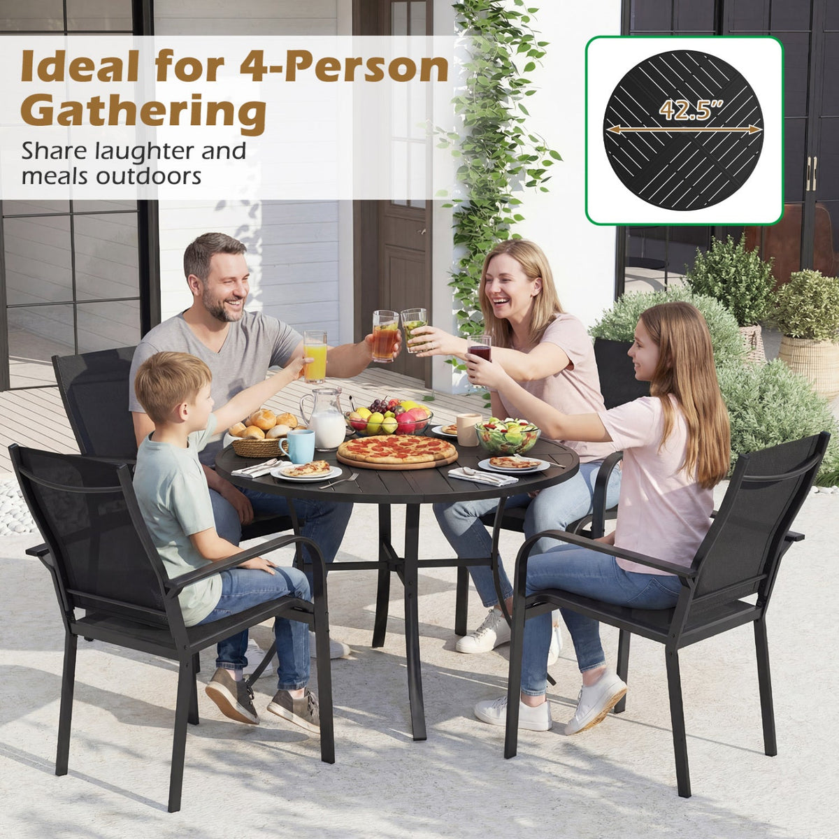 5 Pieces Patio Dining Set for 4 42.5 inch Outdoor Round Metal Table DirectDeals