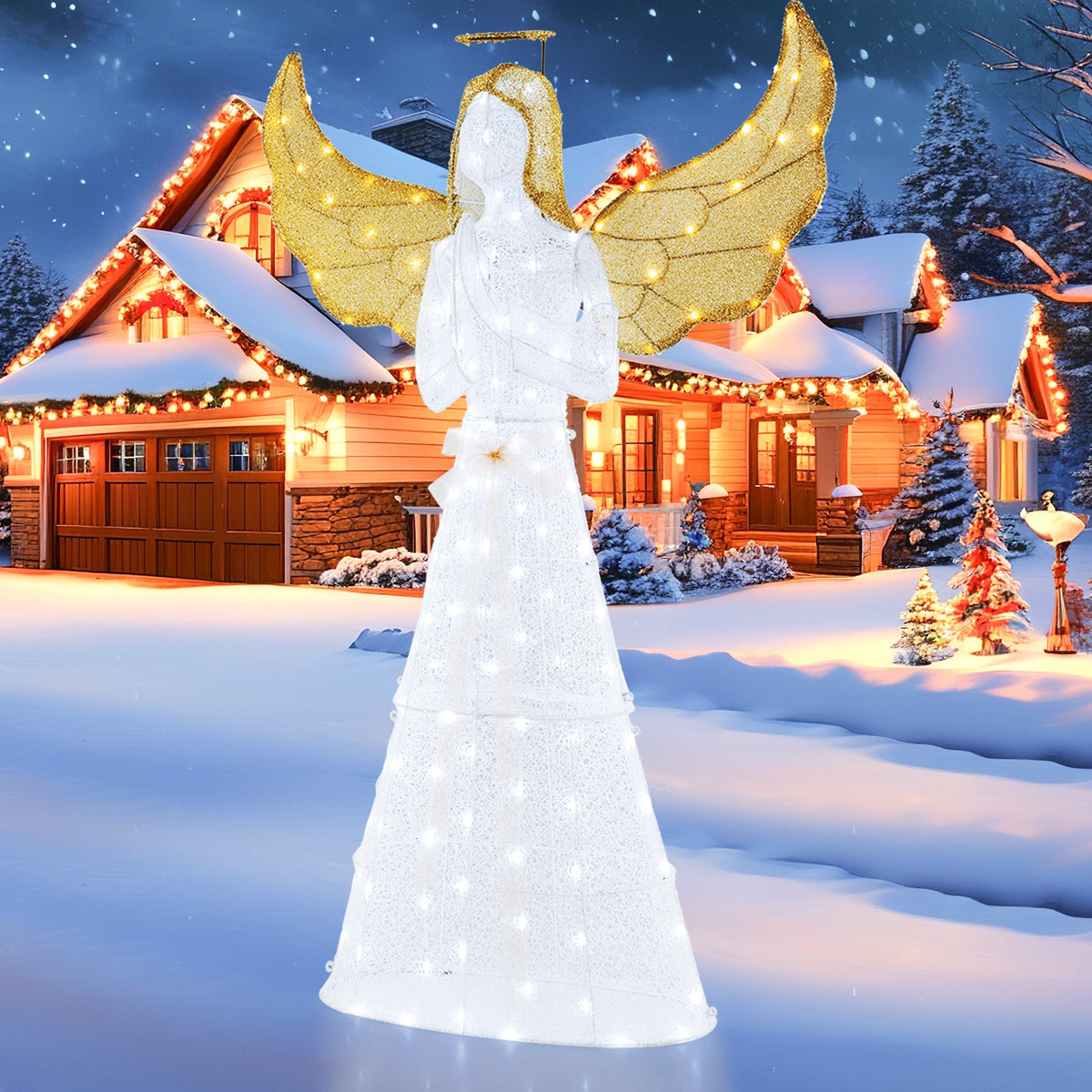 5 ft Festive Pre-Lit Angel with Halo and 150 LED Lights