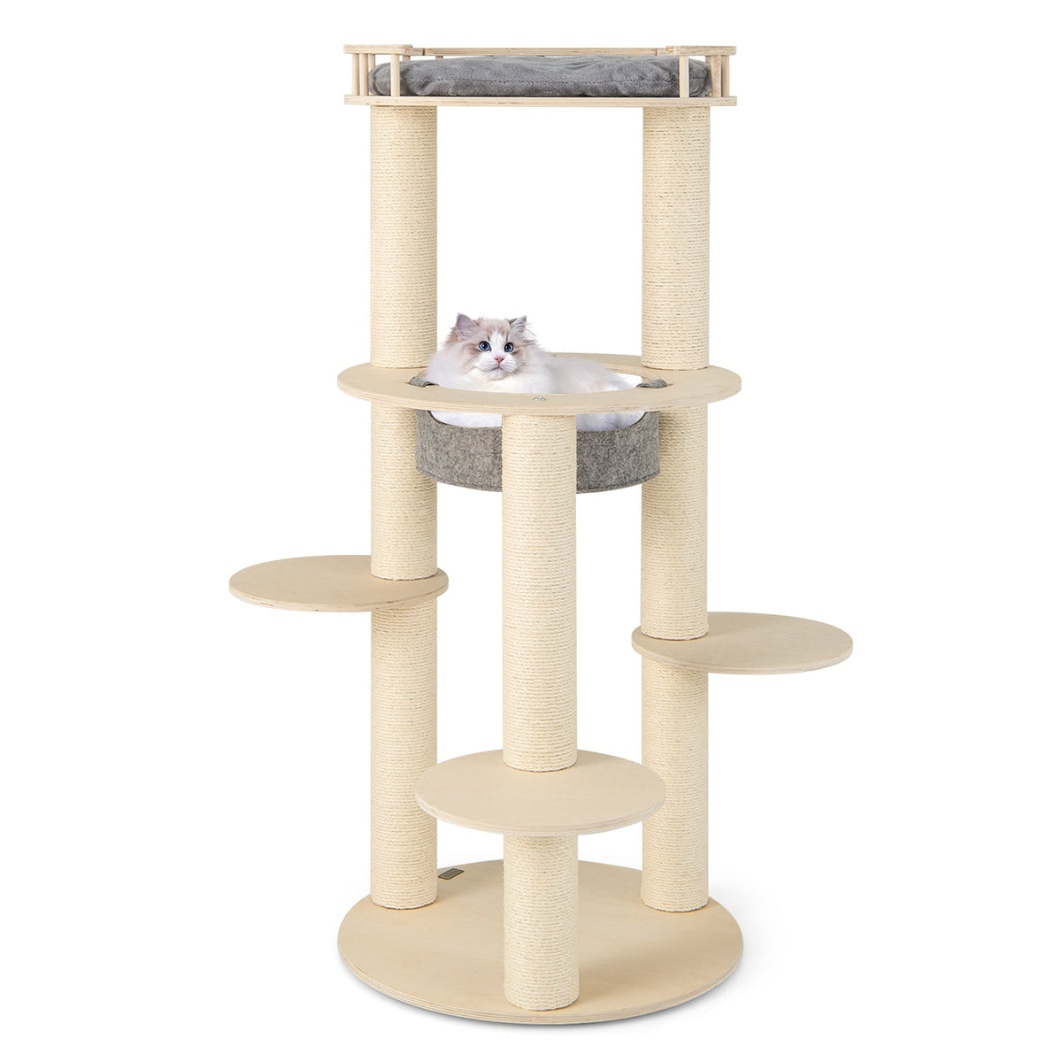 5-level Wooden Cat Tree with Padded Perch Non-woven Hammock-Gray GBruno Store