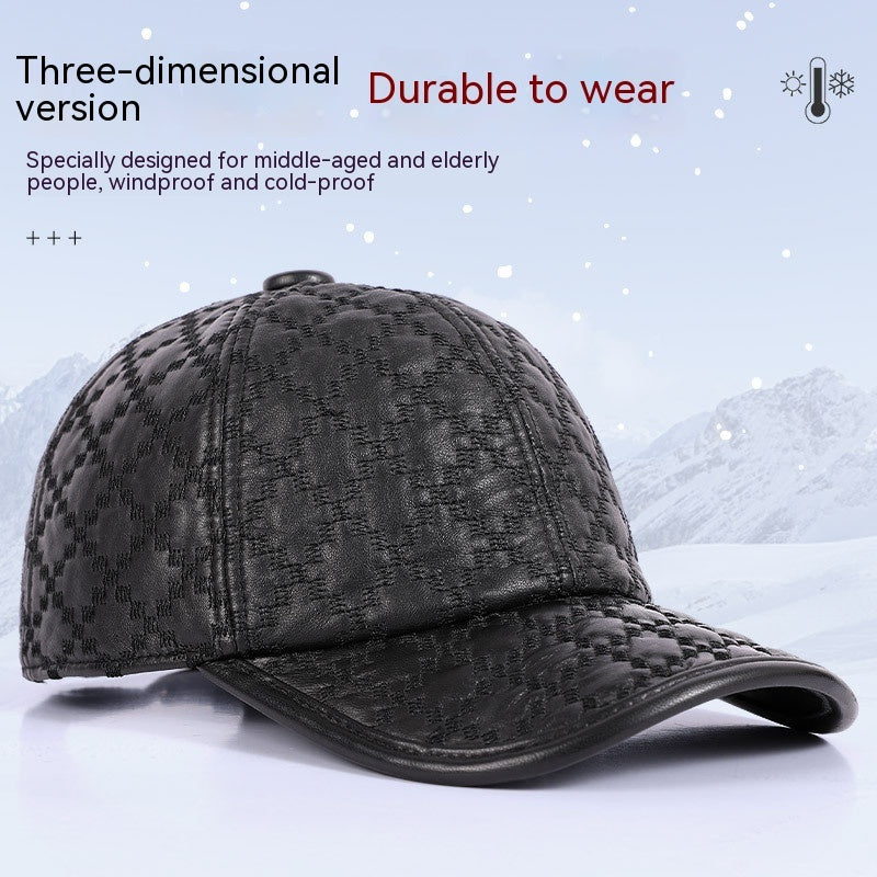 Full-grain Sheepskin Korean Style Plaid Hat Men