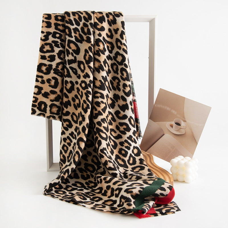 Leopard Print Artificial Cashmere Scarf Women's Warm Scarf Winter