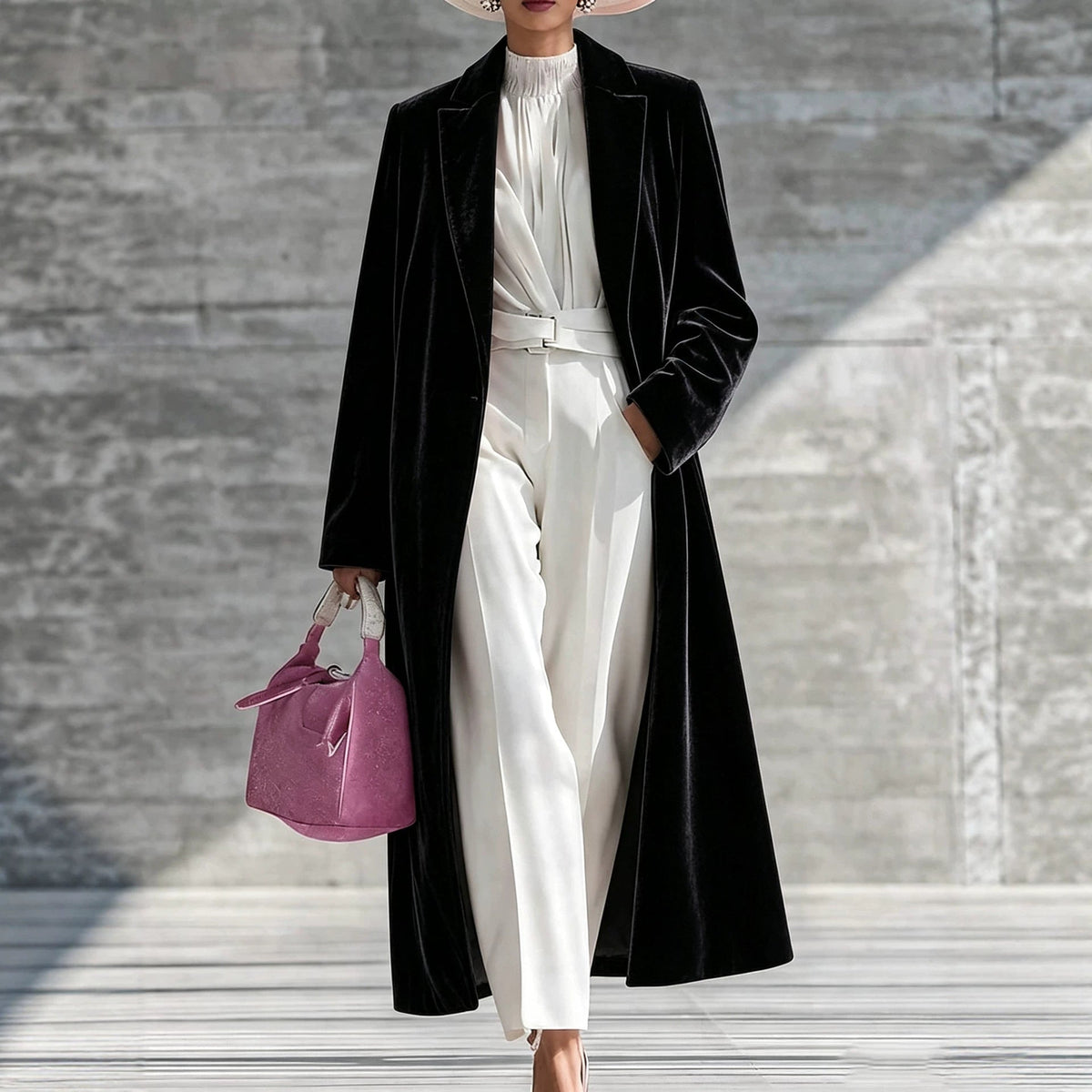 Womens V-neck Over-the-knee Velvet Coat My Store