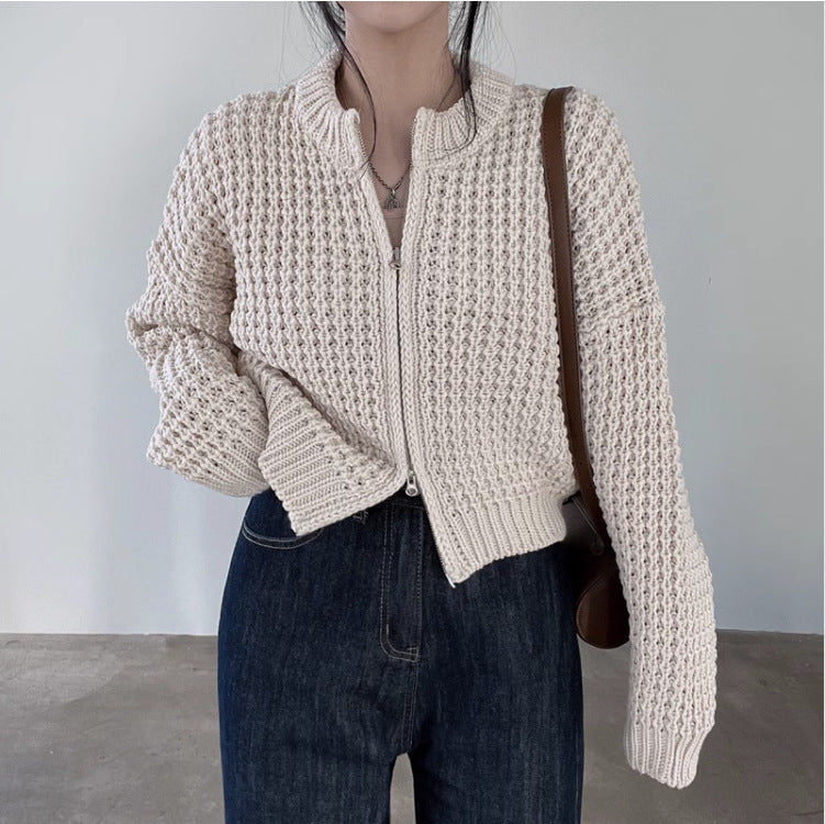 Fashion Vintage Zipper Sweater Coat For Women