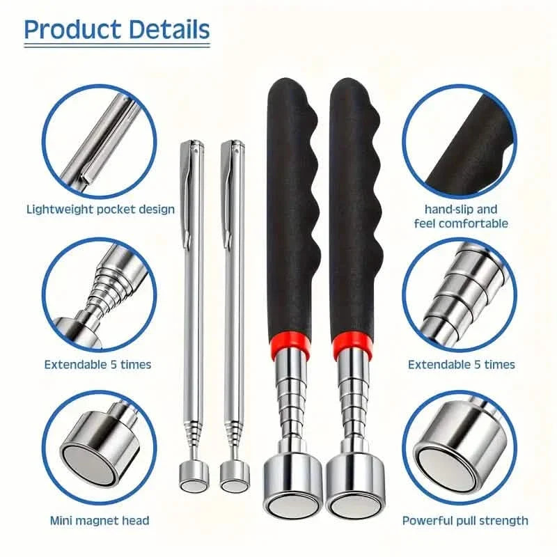 3-in-1 Telescopic Magnetic Grabber Tool – Stainless Steel, Non-Electric