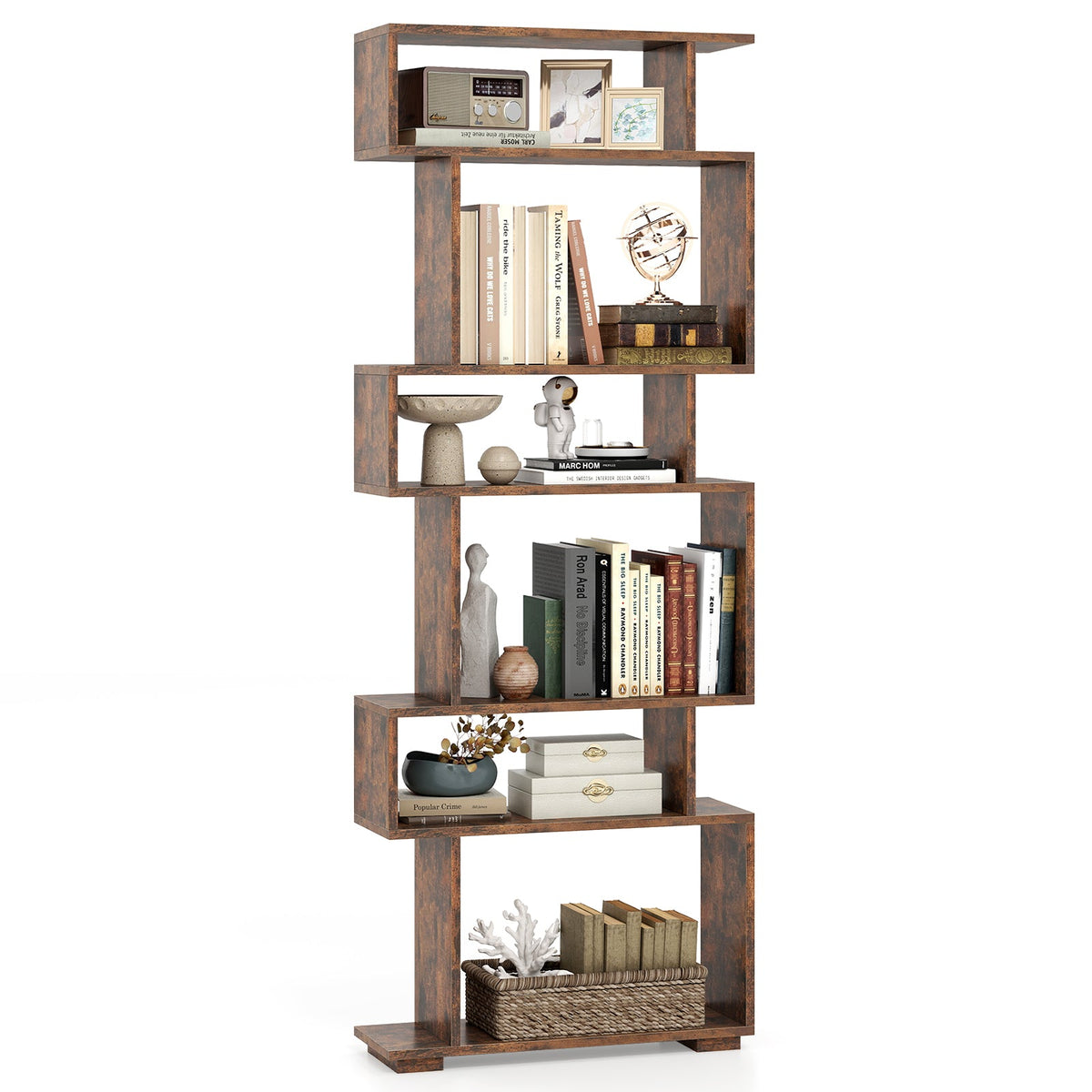 6-Tier Geometric Bookshelf with 2 Anti-Tipping Kits for Home Office