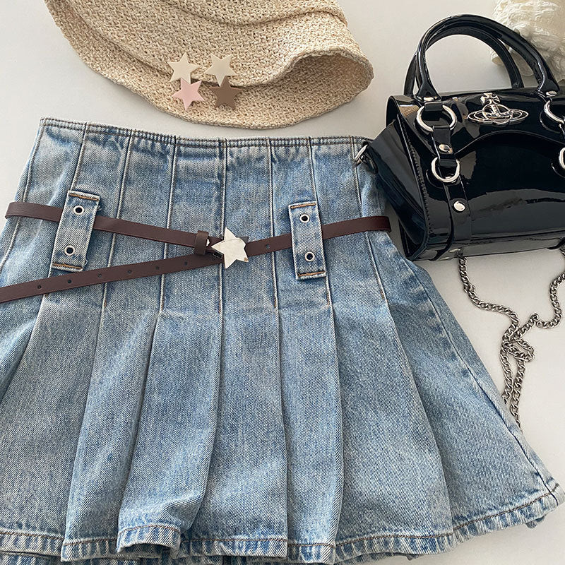 XINGX Retro Denim Skirted Leggings Belt