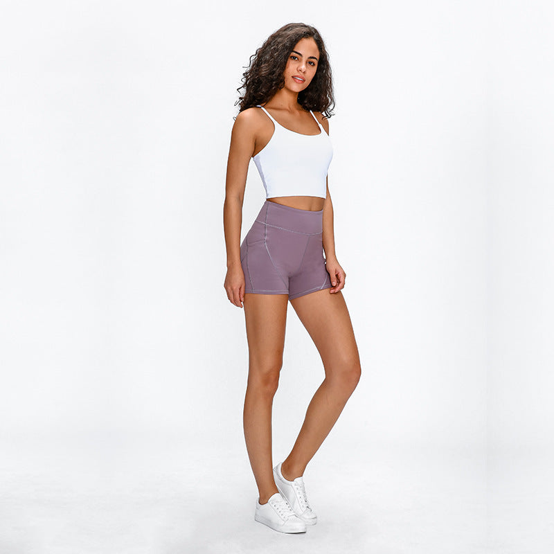 SHINBENE Women's High-Waisted Yoga Shorts with Pockets