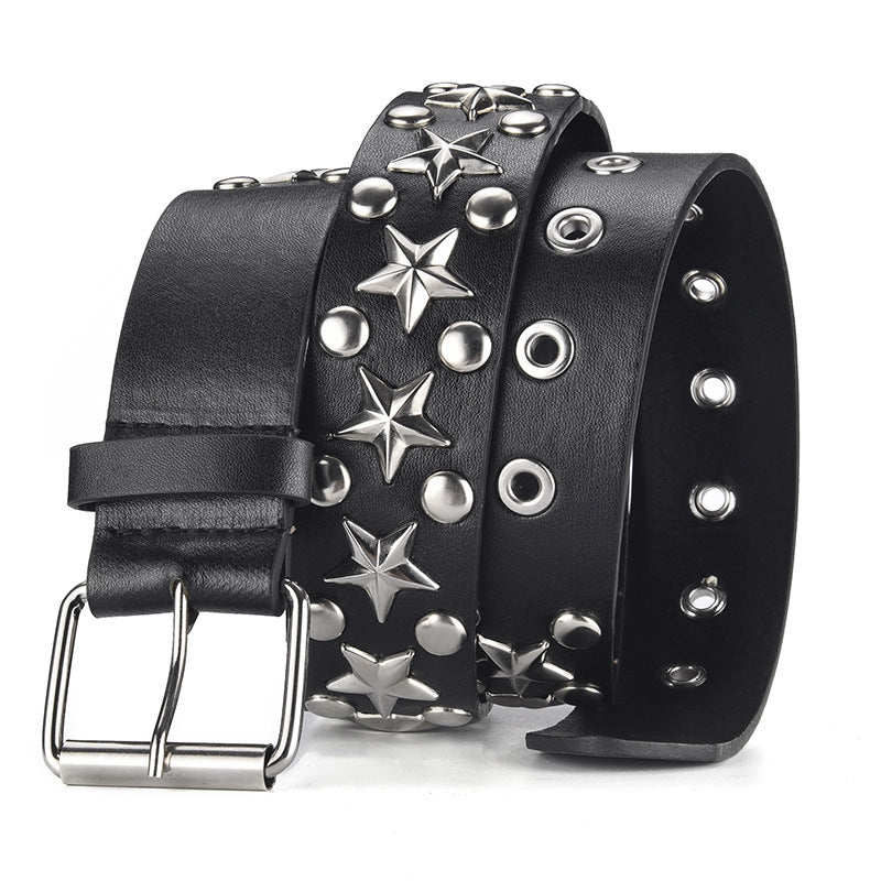 Five-pointed Star Rivet Wide Versatile Pin Buckle Punk-style Pants Belt