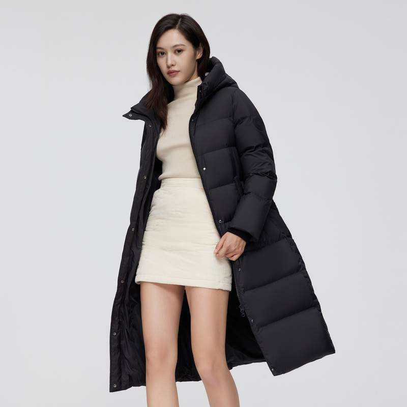 Fashionable Off-season Duck Down Puffer Coat That Flatters Your Figure And Falls Below The Knee