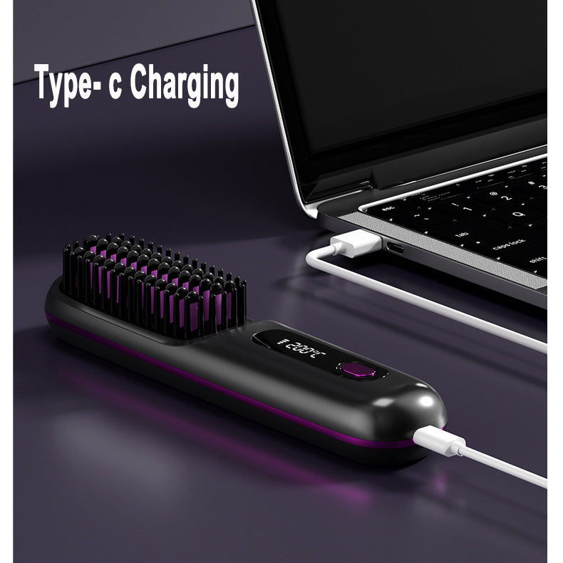 2 In 1 Straight Hair Comb Wireless Hair Straightener Brush Hair Fast Heating Portable Hot Curler USB Charging My Store