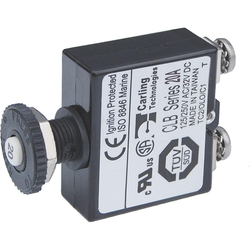 Blue Sea Push Button Reset Only Screw Terminal Circuit Breaker - 20 Amps TRAPSKI