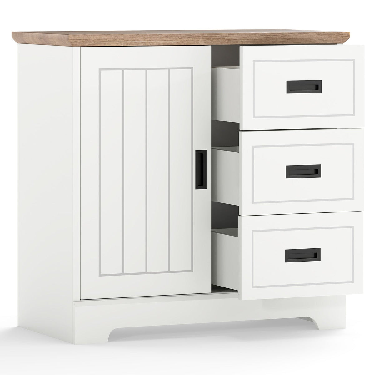 Farmhouse Sideboard Buffet Cabinet Kitchen Pantry with Sliding Doors-White