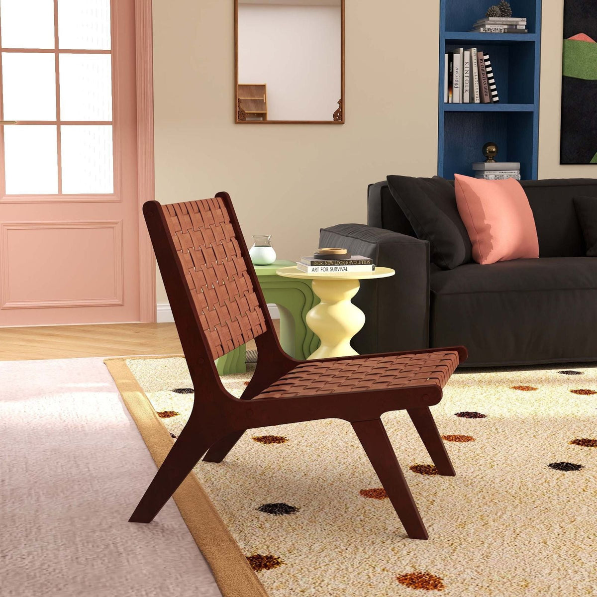 Modern Living Room Furniture Set (Bookcase + Coffee Table + End Table + Accent Chair)