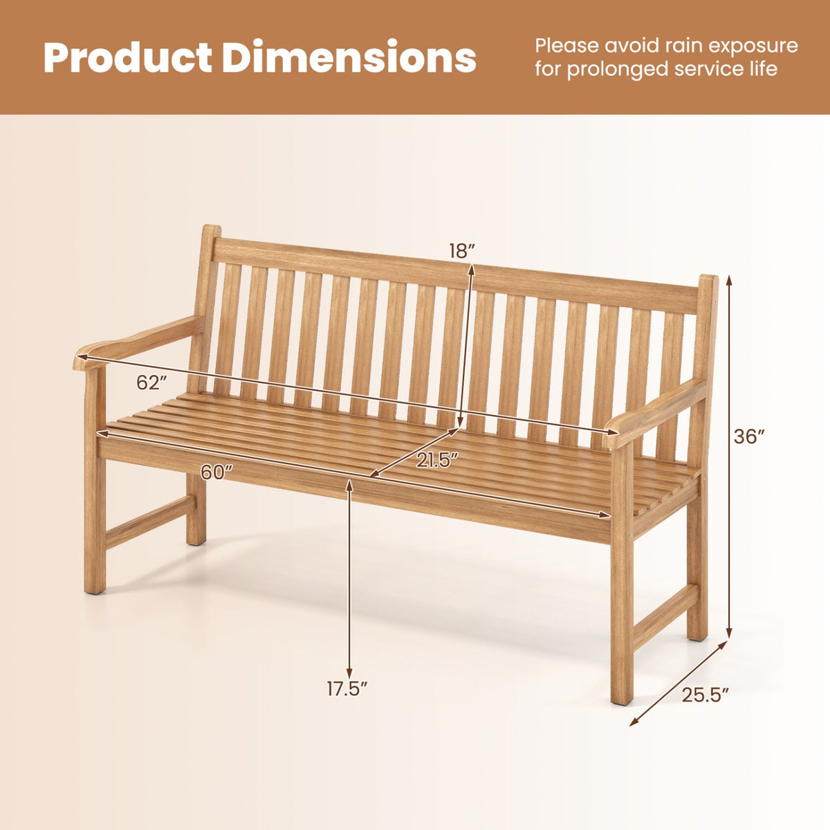 62inch Teak Outdoor Porch Bench 3