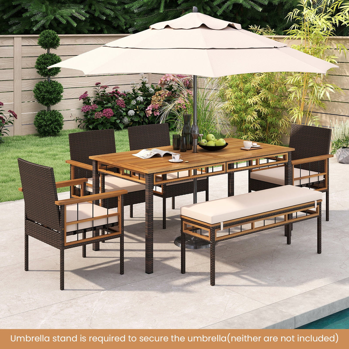 63" Outdoor Dining Table with Acacia Wood Slatted Tabletop