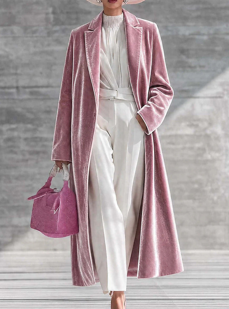 Womens V-neck Over-the-knee Velvet Coat My Store