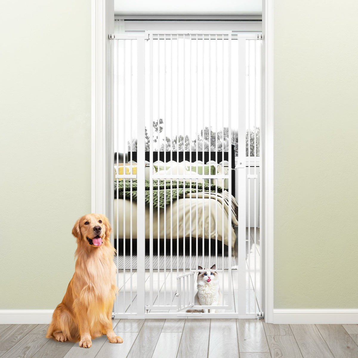 67.5" Extra Tall Pet Gate Heavy-Duty Metal Cat Gate with 30.5"-41" Wide Opening-White DirectDeals