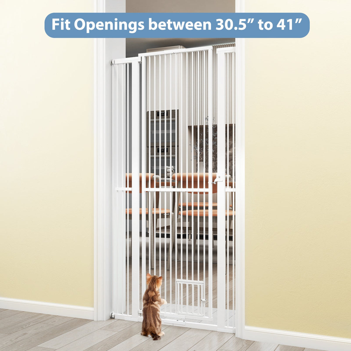 67.5" Extra Tall Pet Gate Heavy-Duty Metal Cat Gate with 30.5"-41" Wide Opening-White DirectDeals