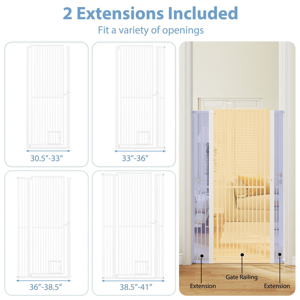 67.5" Extra Tall Pet Gate Heavy-Duty Metal Cat Gate with 30.5"-41" Wide Opening-White DirectDeals