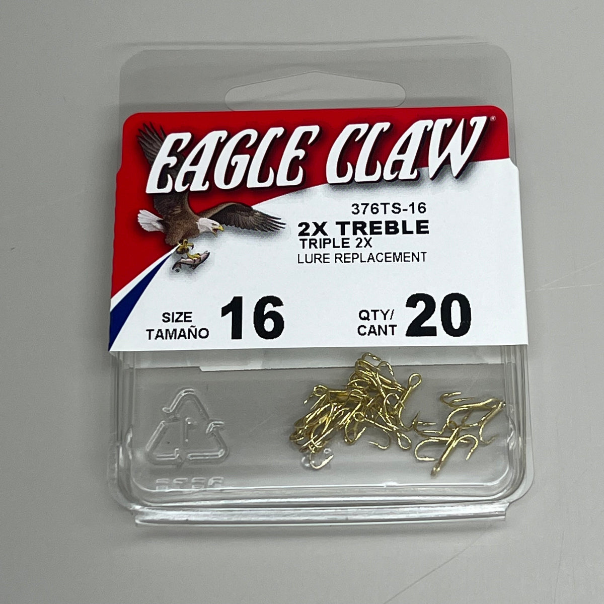 EAGLE CLAW (5 PACK) 2X Treble Hook Triple 2X Lure Repla Gold #16 20pc 376TS-16 PayWut