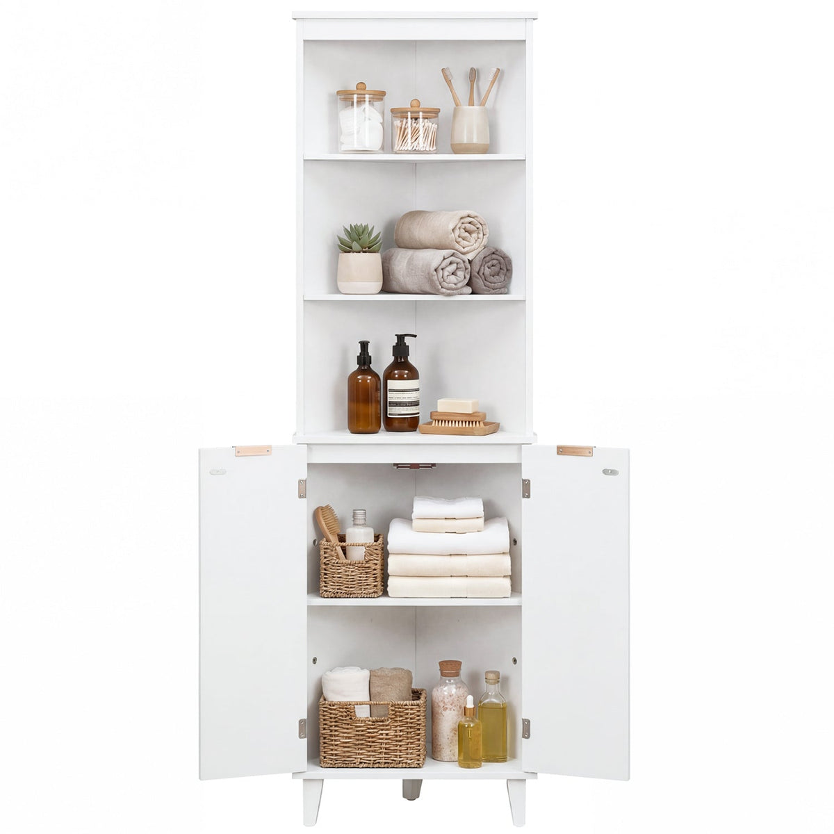 68 Inch Tall Bathroom Floor Storage Cabinet with Fluted Doors