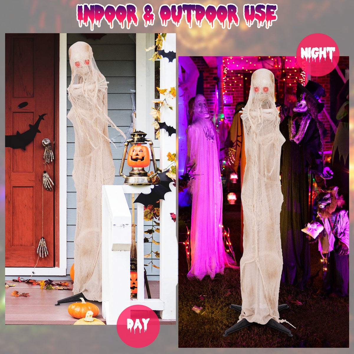 6FT Halloween Animated Standing Mummy with LED Red Glowing Eyes