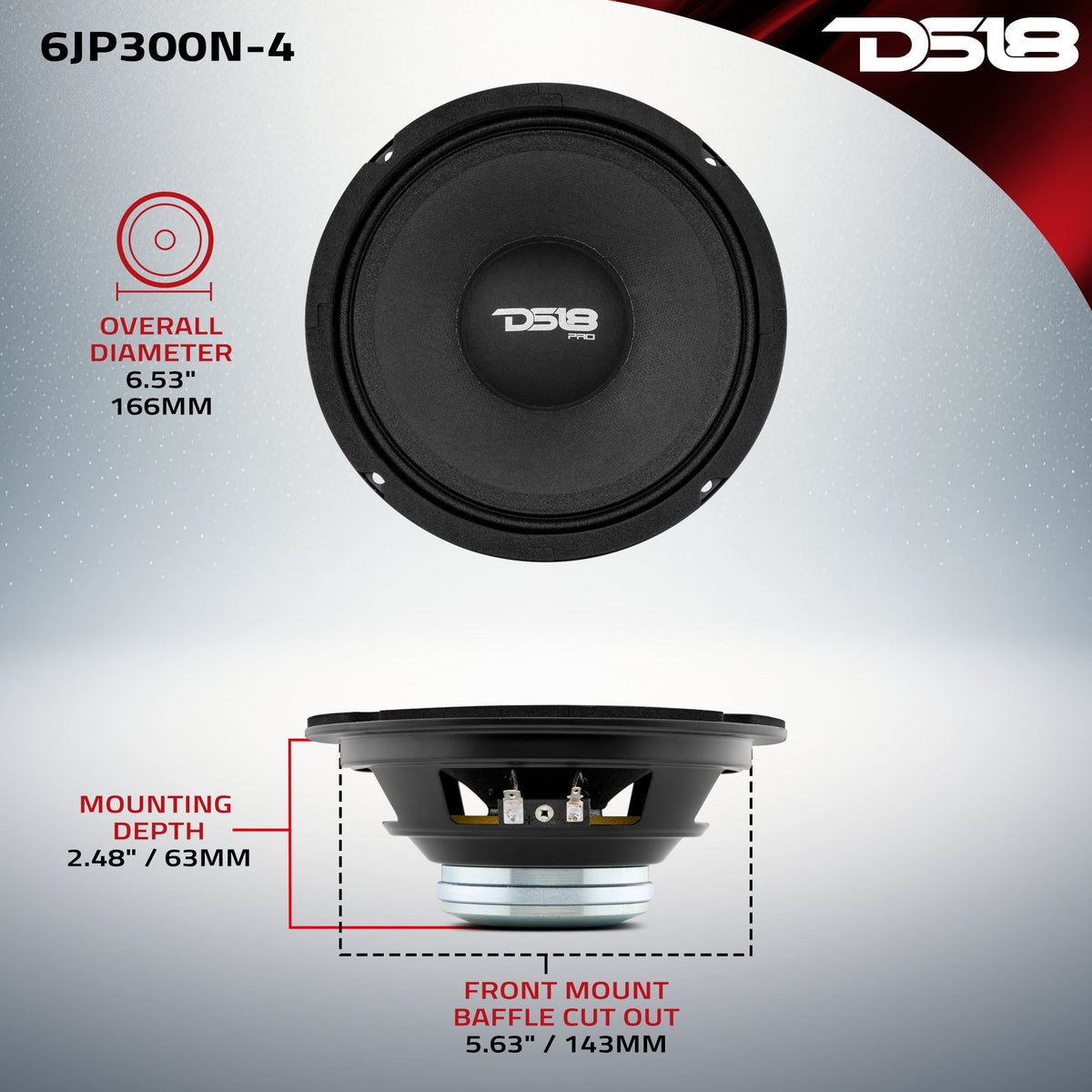 PRO 6.5" Neodymium Full-Range Loudspeaker 150 Watts Rms 4-Ohm (Used in JP6NEO Jeep Enclosures) DS18