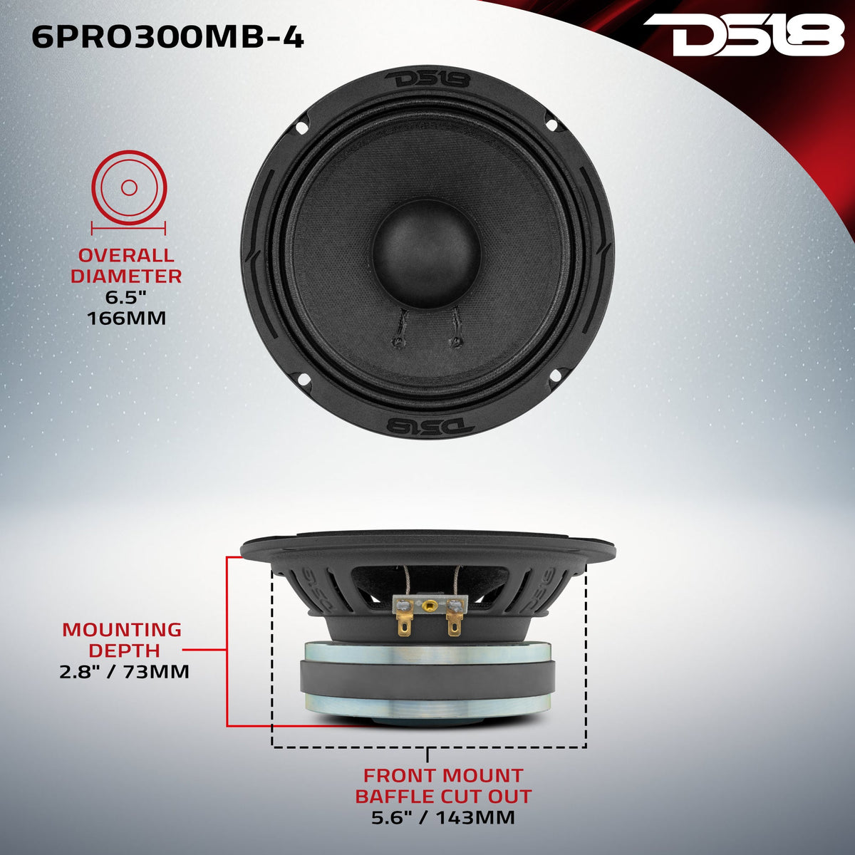 6.5" Mid-Bass Loudspeaker 150 Watts Rms 4-Ohm DS18