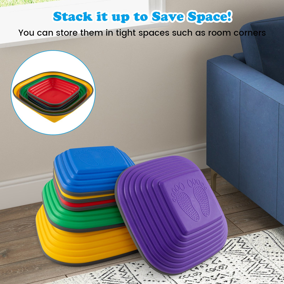 6 Pieces Kids Stepping Stone Square Balance Blocks Indoor Outdoor-Multicolor