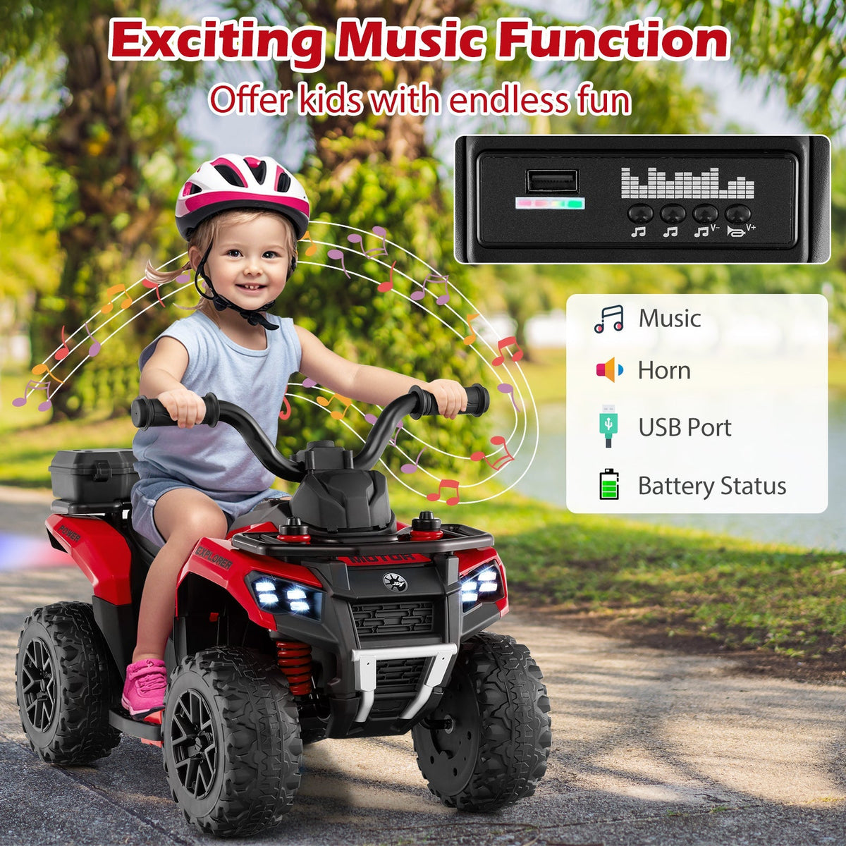 6V Kids Ride On ATV with Spray Function and Storage Box with Music GBruno Store