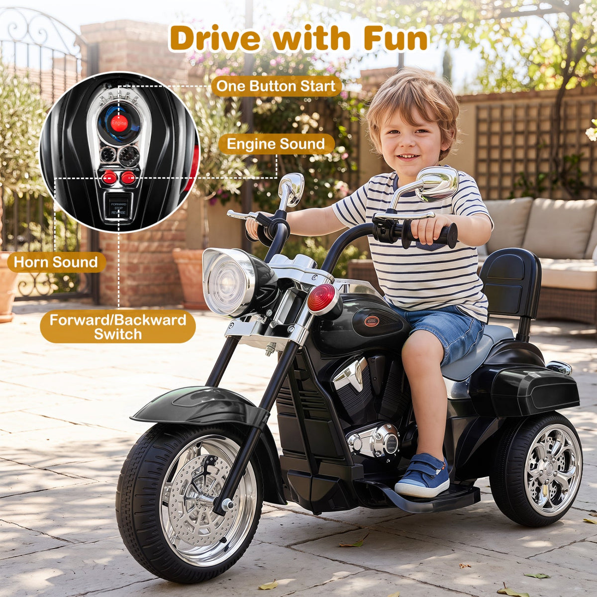 3-Wheel Electric Motorcycle Ride-On Toy for Toddlers 3+ DirectDeals