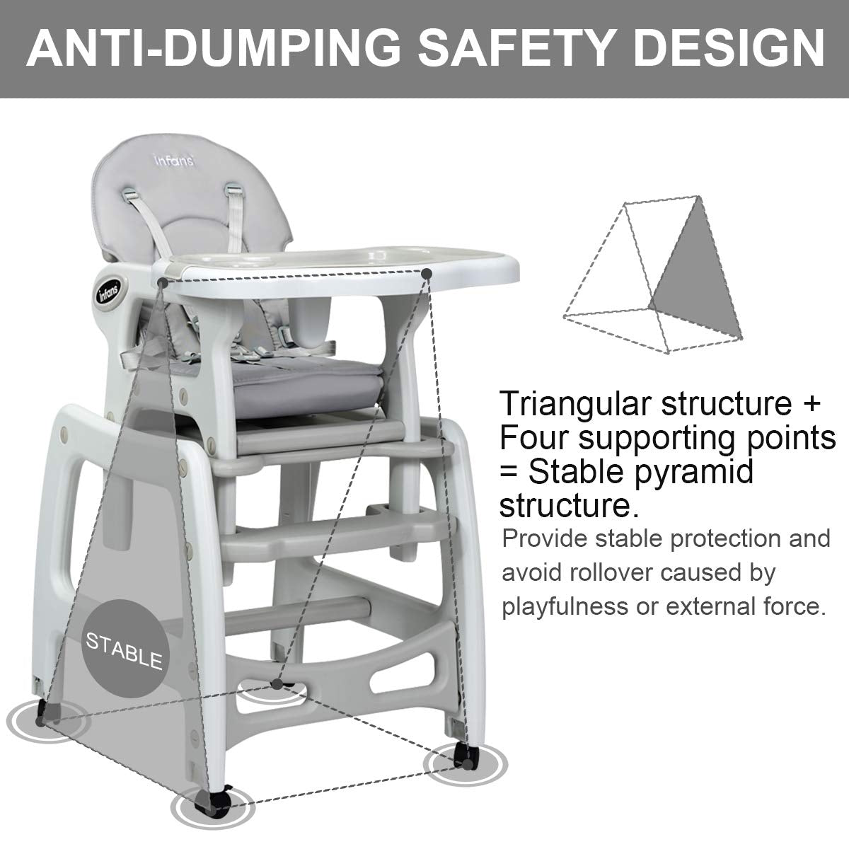 3-in-1 Baby High Chair with Lockable Universal Wheels
