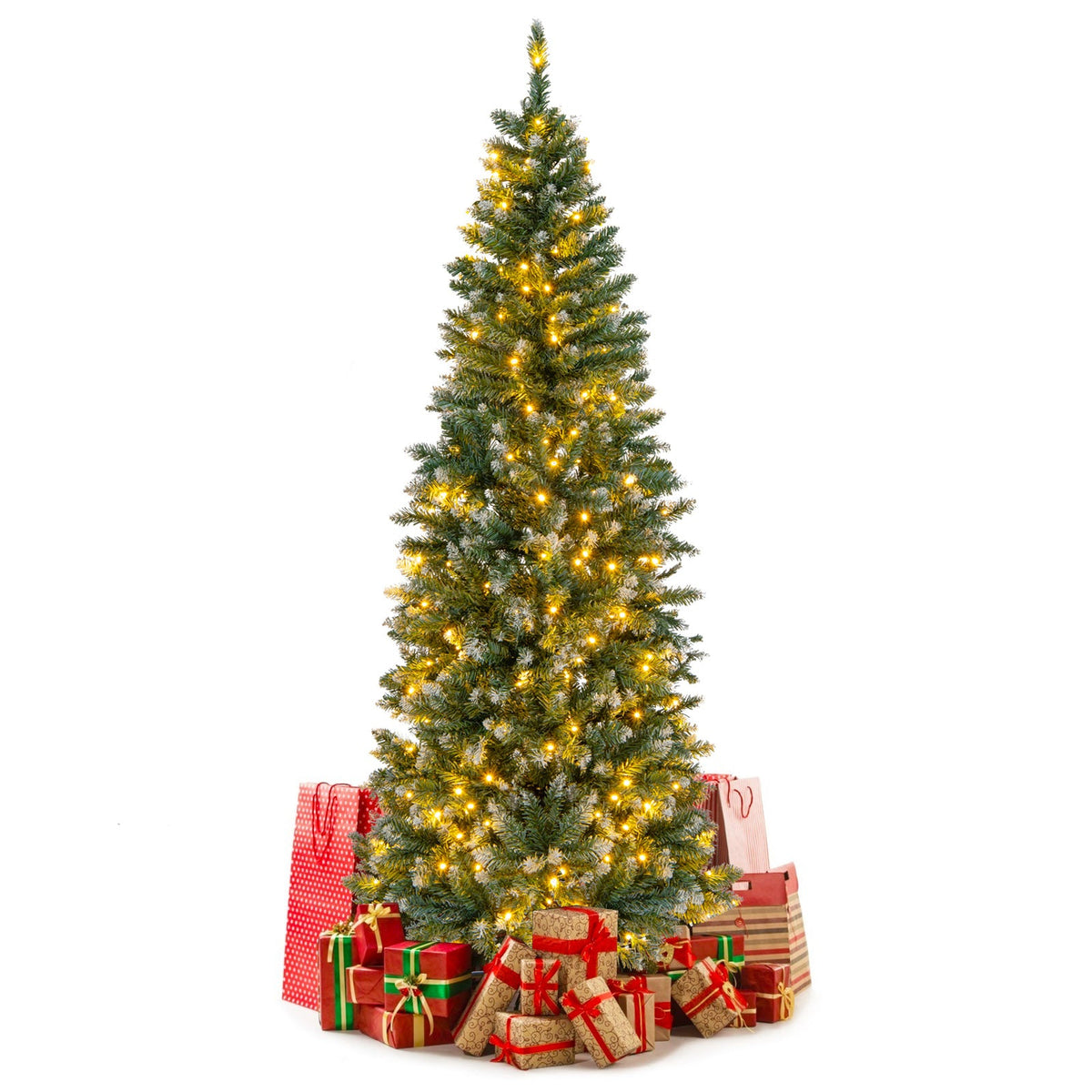 6 Feet Pre-Lit Artificial Christmas Tree with 618 Snowy Branch Tips