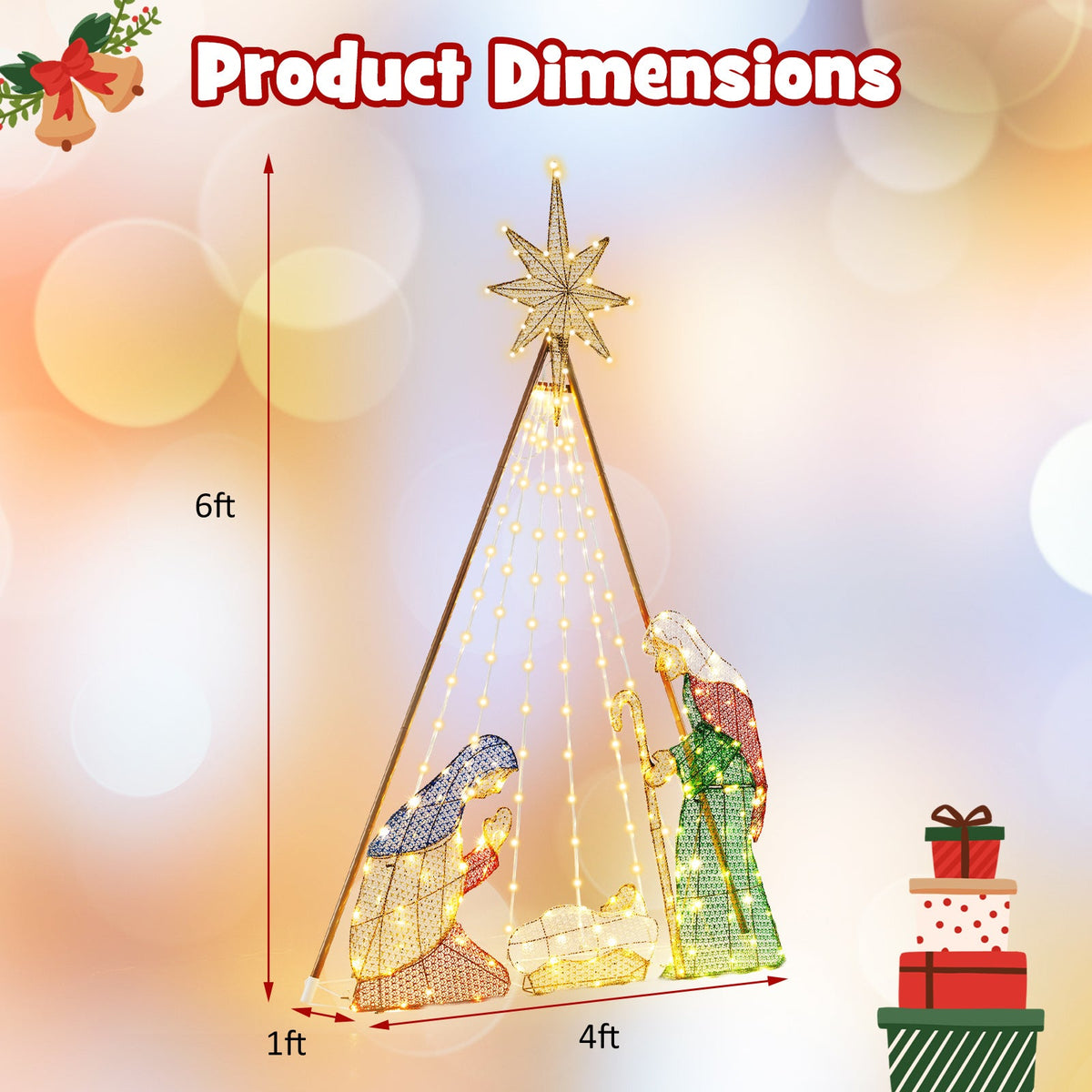 6 Feet Pre-Lit Nativity Scene Set with 240 Warm White LED Lights
